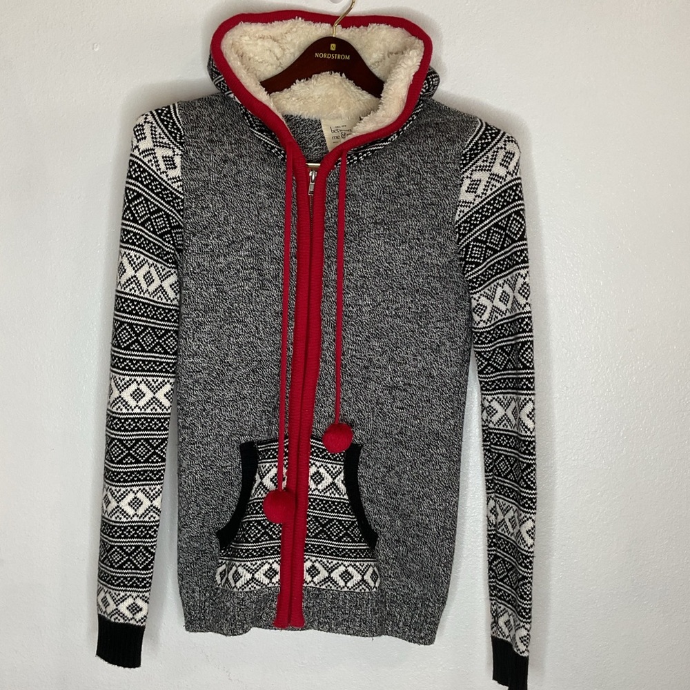 Nordic Fair Isle Zip Up Hoodie Cardigan Sweater - Picture 5 of 16